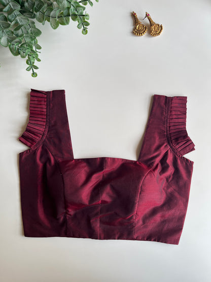 Maroon Pleated Sleeveless Blouse