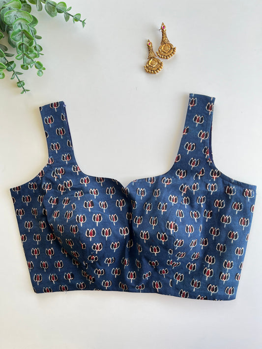 Navy Ajrakh Sleeveless Blouse