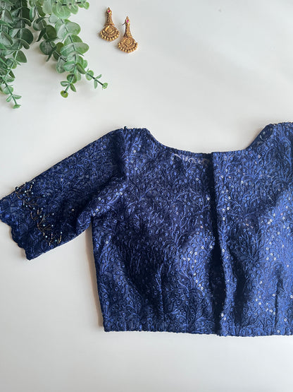 Navy Blue Embroidered Blouse
