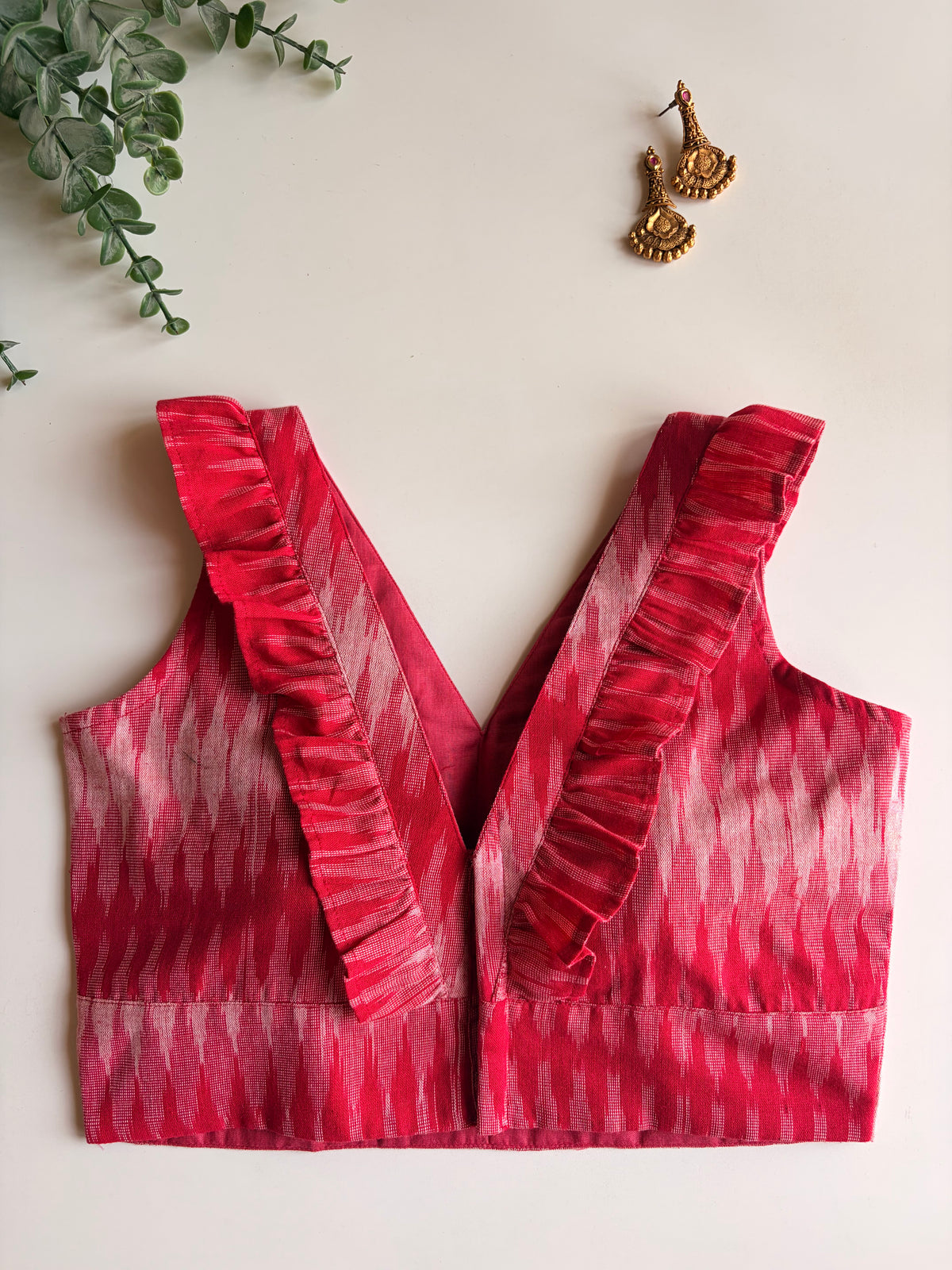 Pink Ikkat Frill Blouse