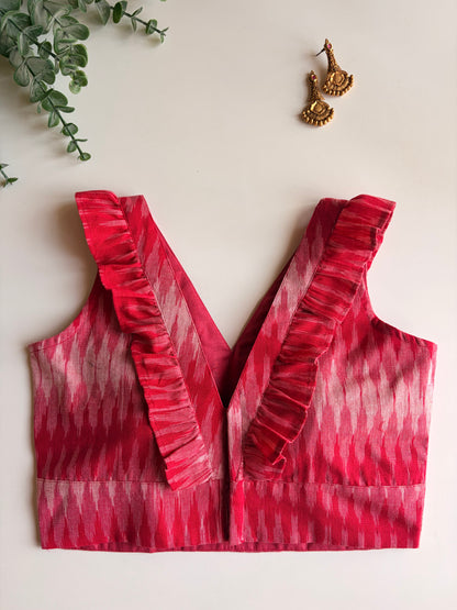 Pink Ikkat Frill Blouse