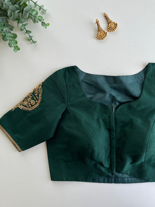 Dark Green Minimal Handwork Blouse