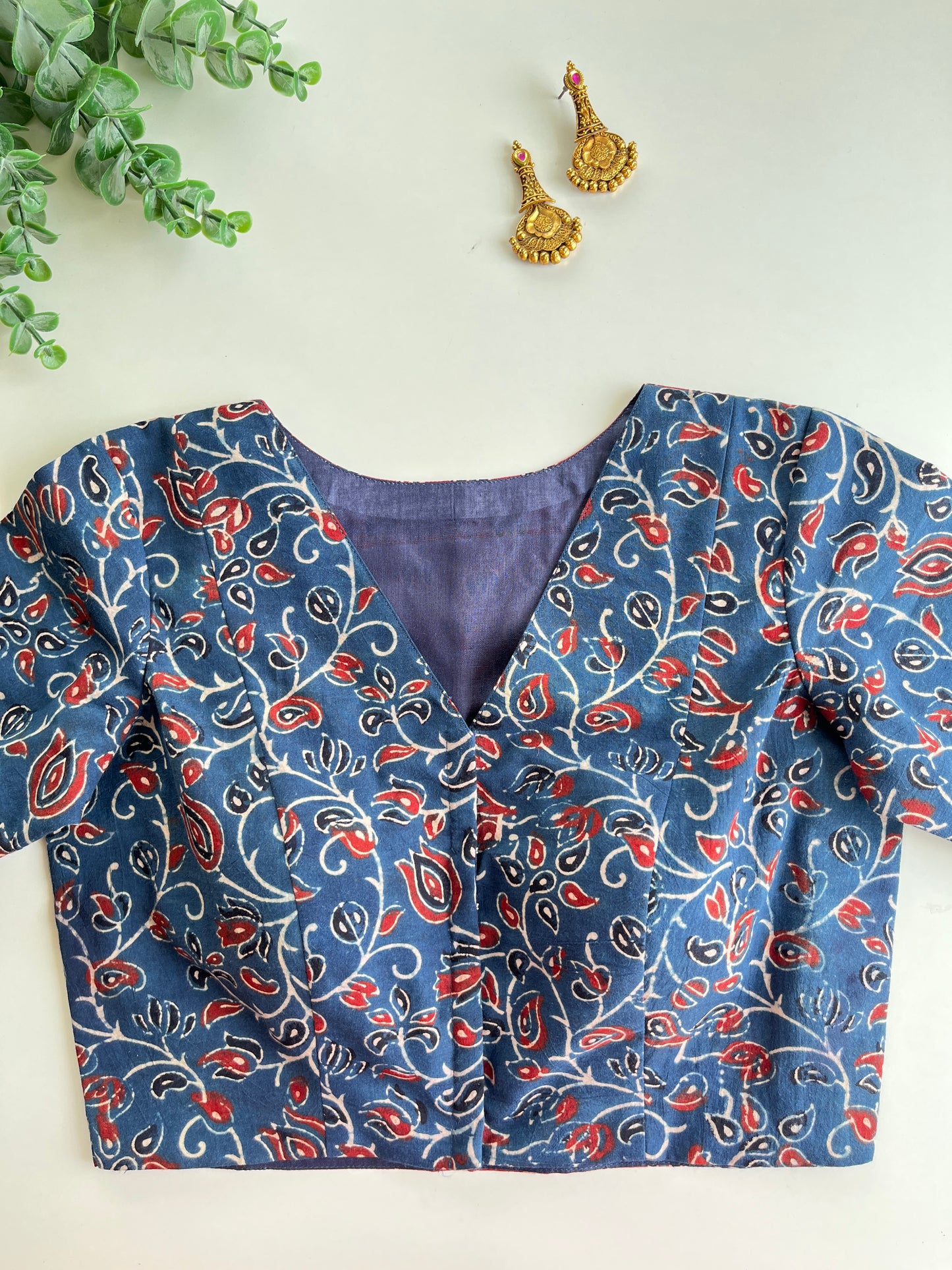 Navy & Maroon Lotus Ajrakh Blouse