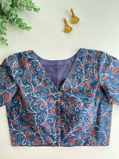 Navy & Maroon Lotus Ajrakh Blouse