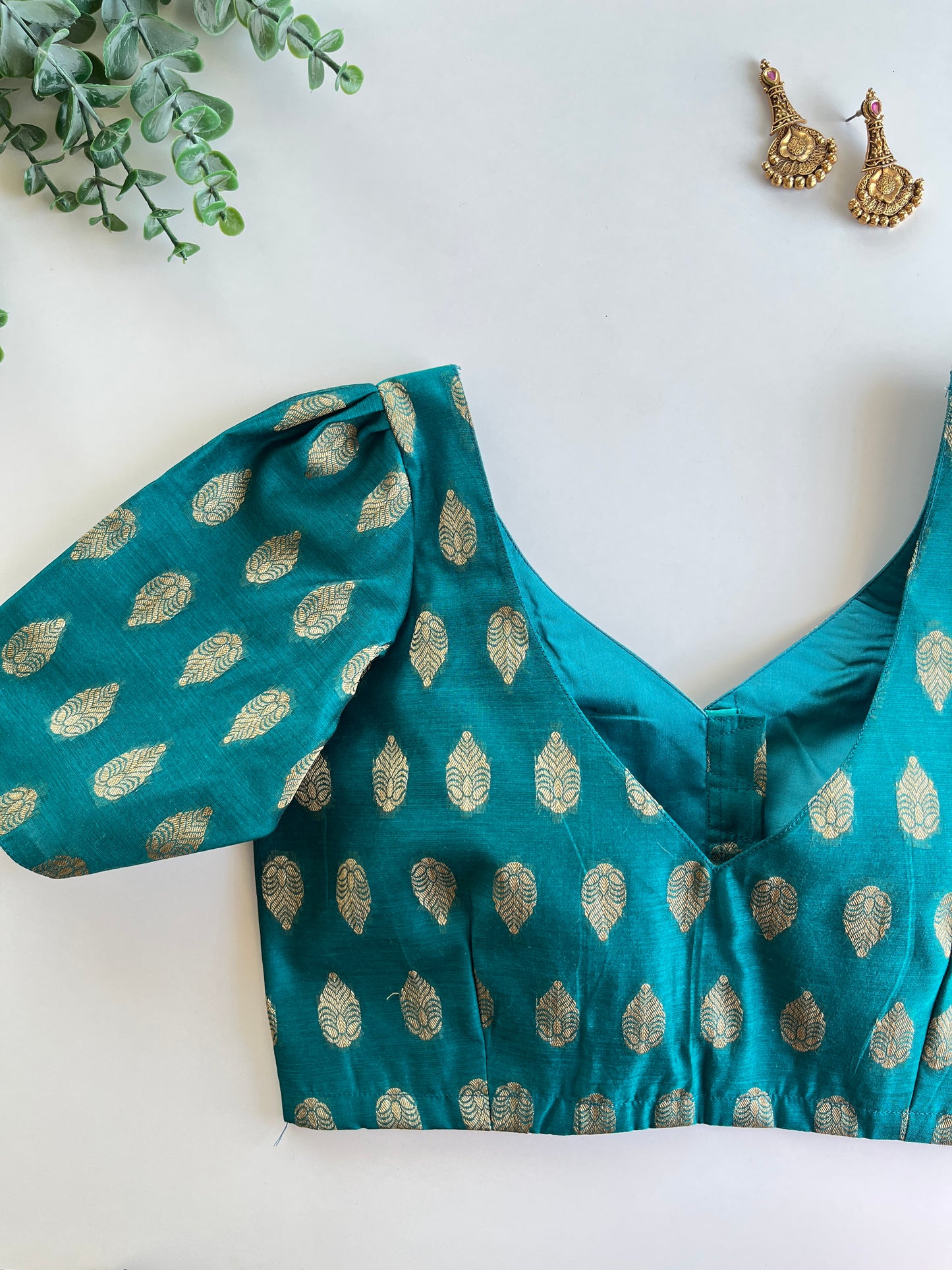 Peacock Blue Brocade Blouse
