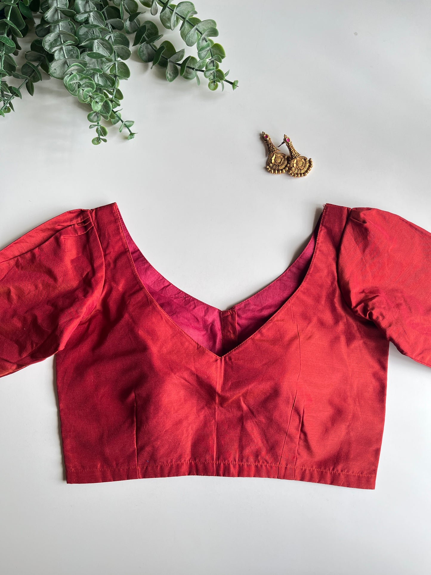 Brick Red Puff Sleeve Blouse
