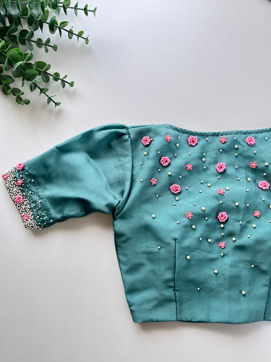 Turkish Blue Bullion rose Blouse