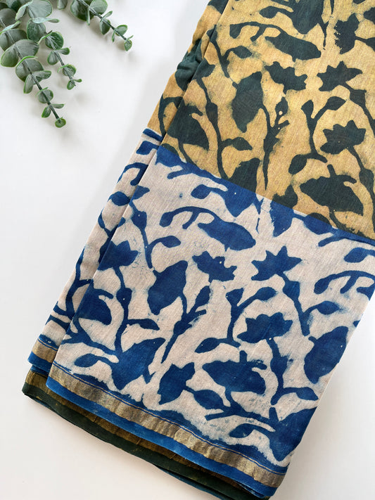 Blue Chanderi Cotton Silk Saree