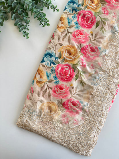Nyra Saree in Beige & Pink