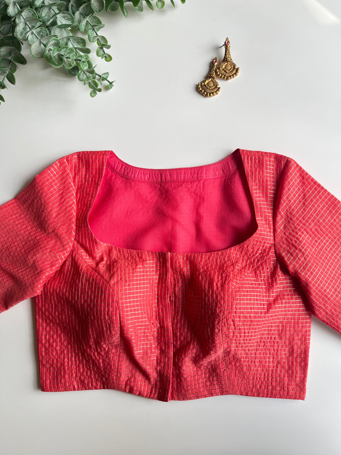 Peach Check Blouse