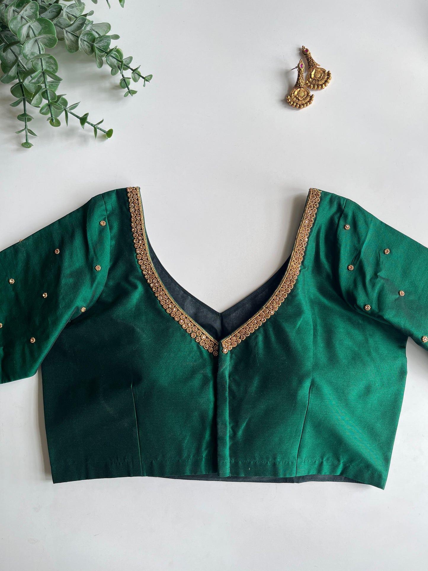 Green Basic Handwork Blouse