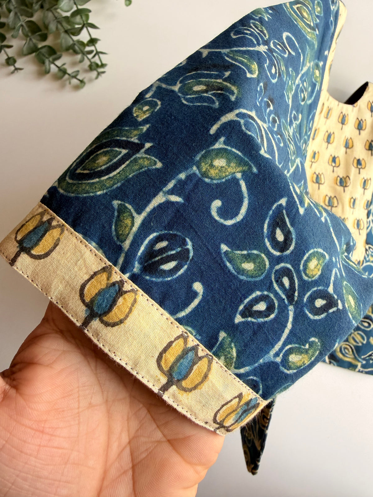 Navy & Green Ajrakh Blouse