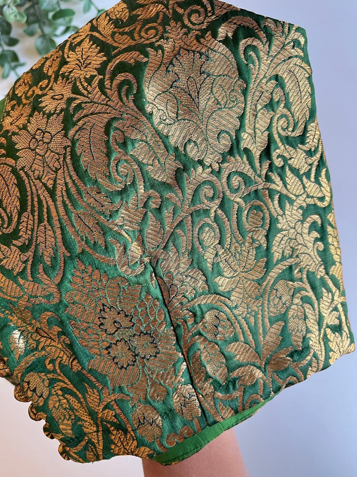 Green Brocade Sleeveless Blouse