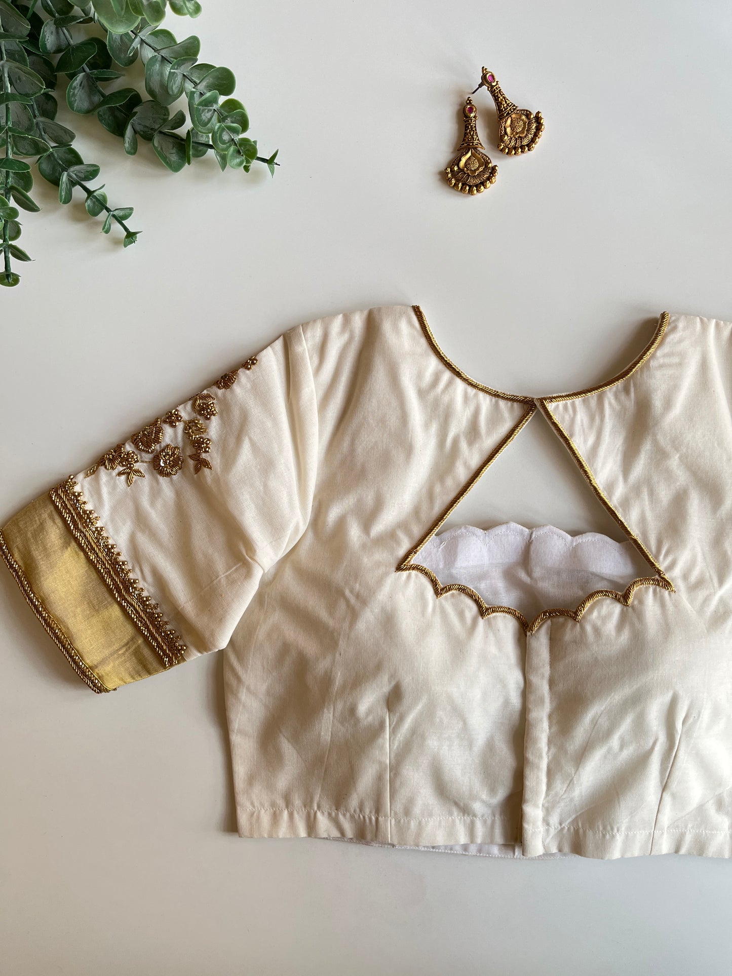 Off white Floral Handwork Blouse