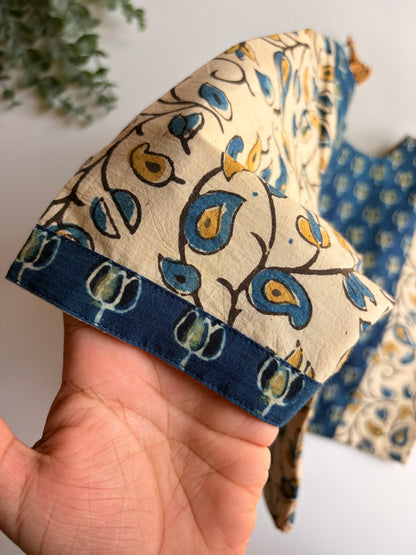 White Floral & Navy Lotus Ajrakh Blouse