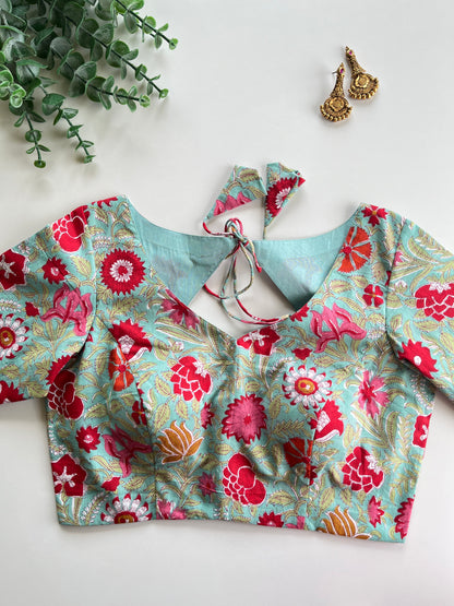 Blue Floral Cotton Blouse
