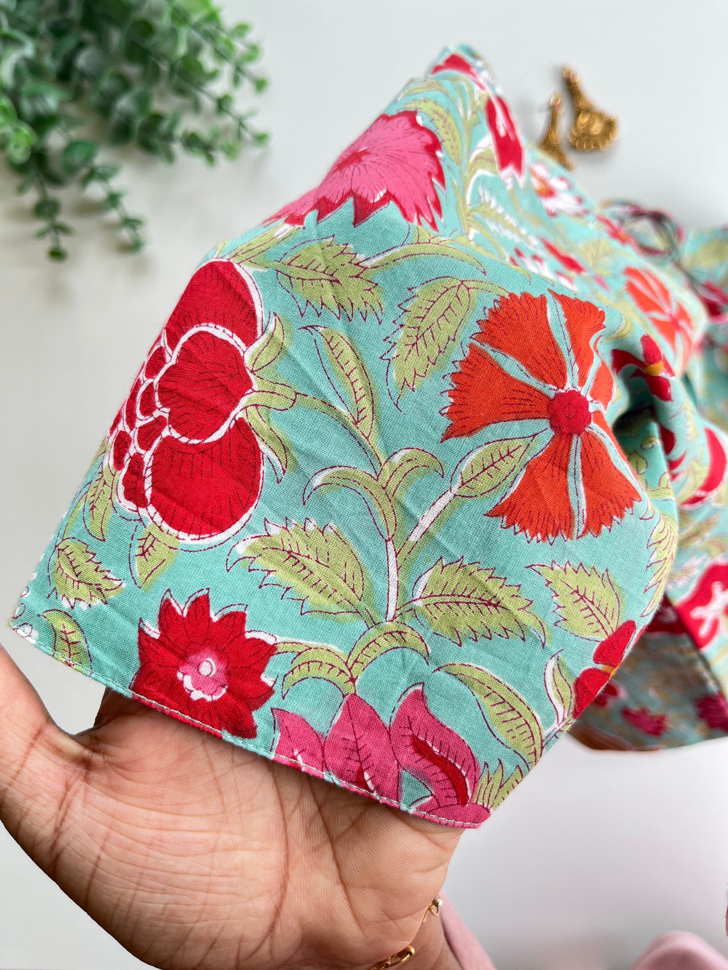 Blue Floral Cotton Blouse