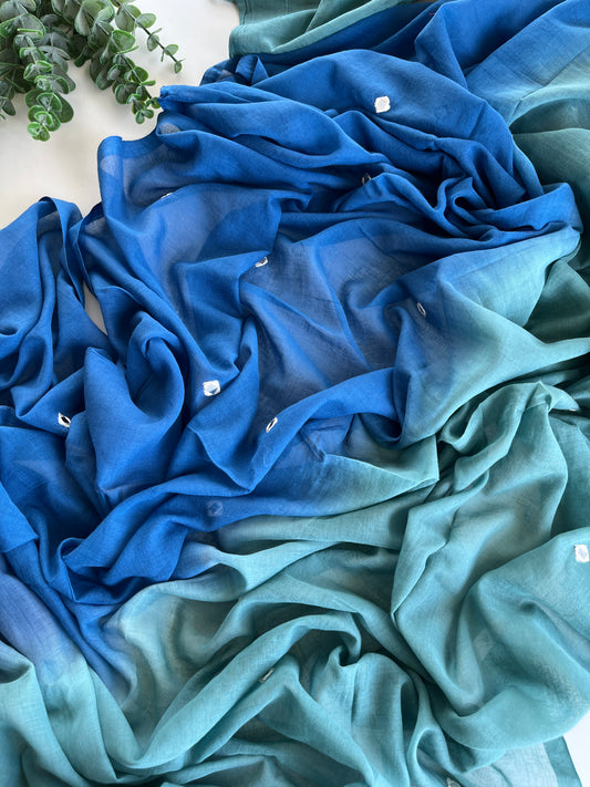 Double Shaded Blue Mul cotton Saree