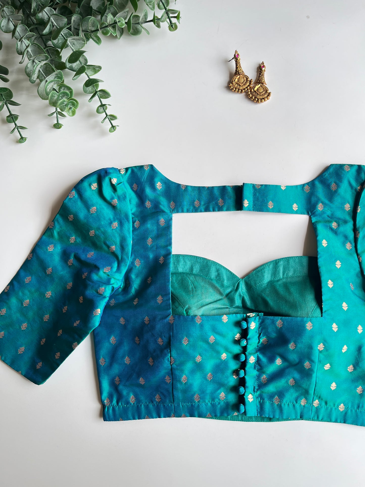 Peacock Blue Green Butta Blouse