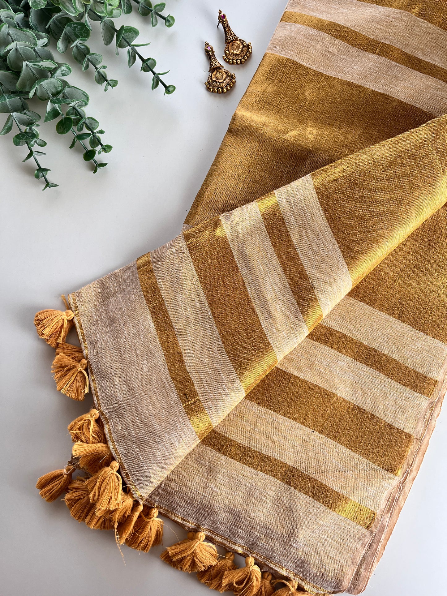 Tissue Linen Golden Saree