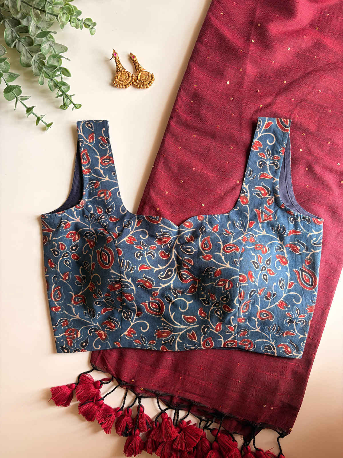Maroon Mul & Ajrakh Blouse