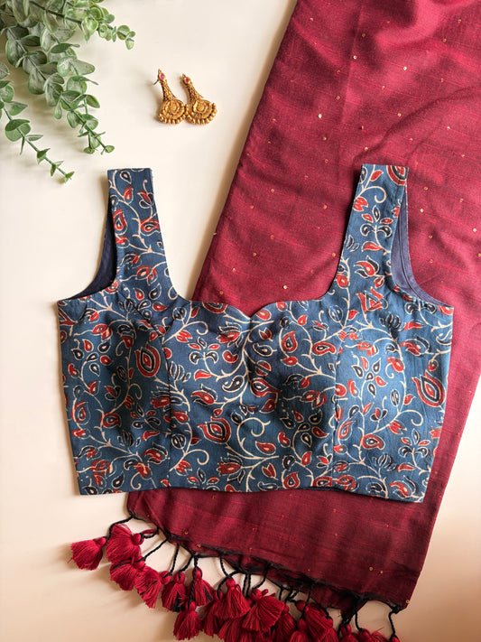 Maroon Mul & Ajrakh Blouse