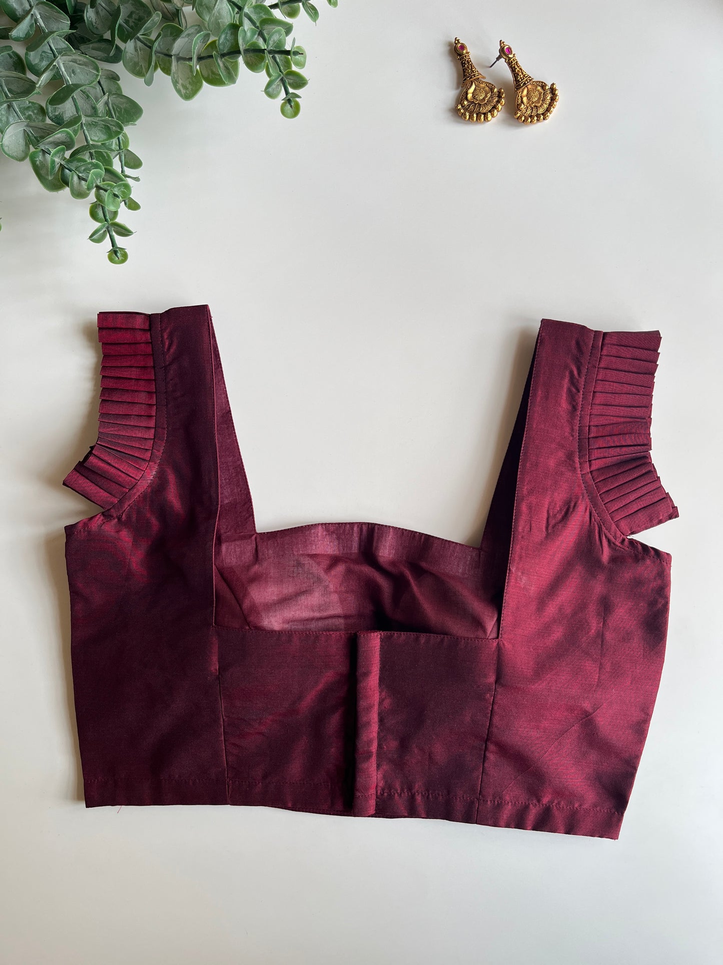 Maroon Pleated Sleeveless Blouse