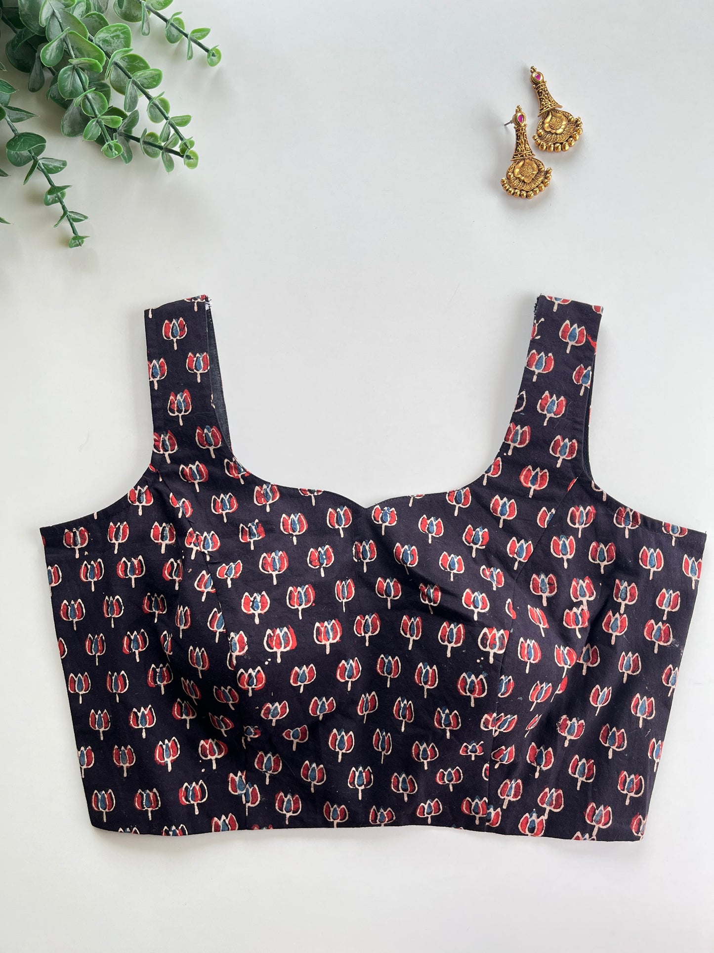 Black Ajrakh Sleeveless Blouse