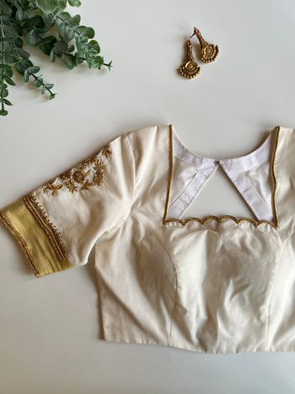 Off white Floral Handwork Blouse