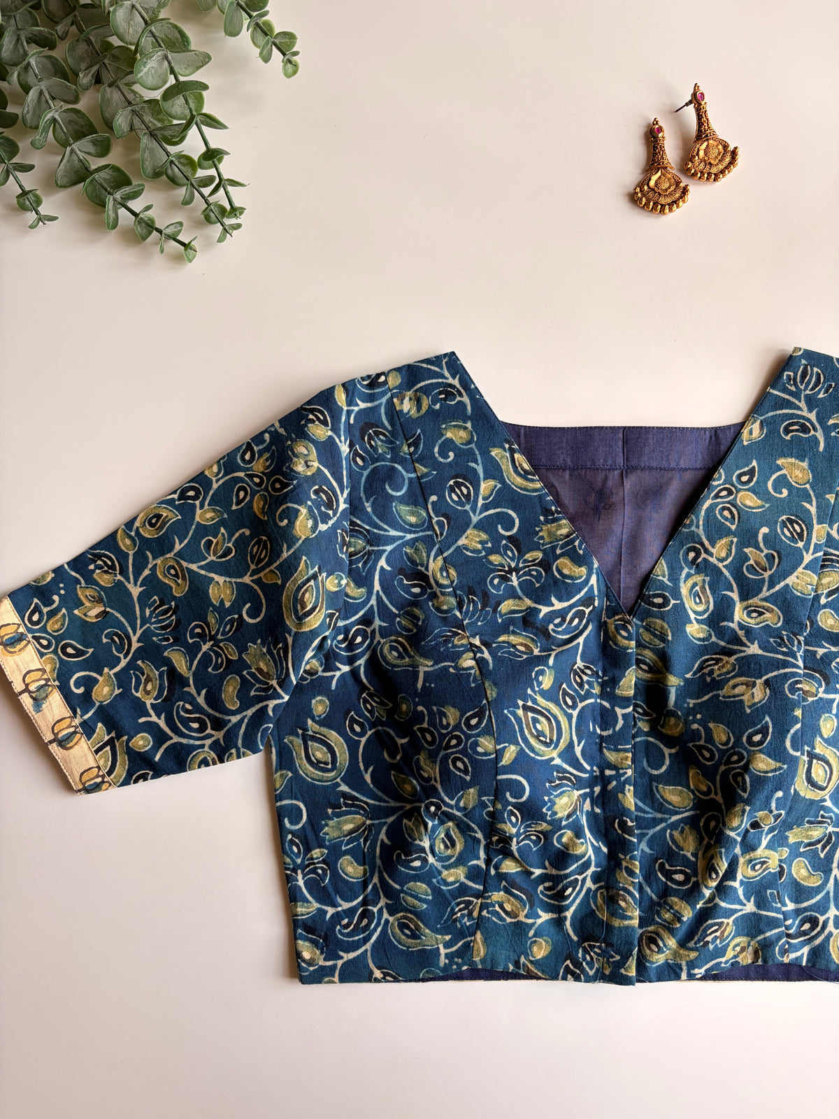 Navy & Green Ajrakh Blouse