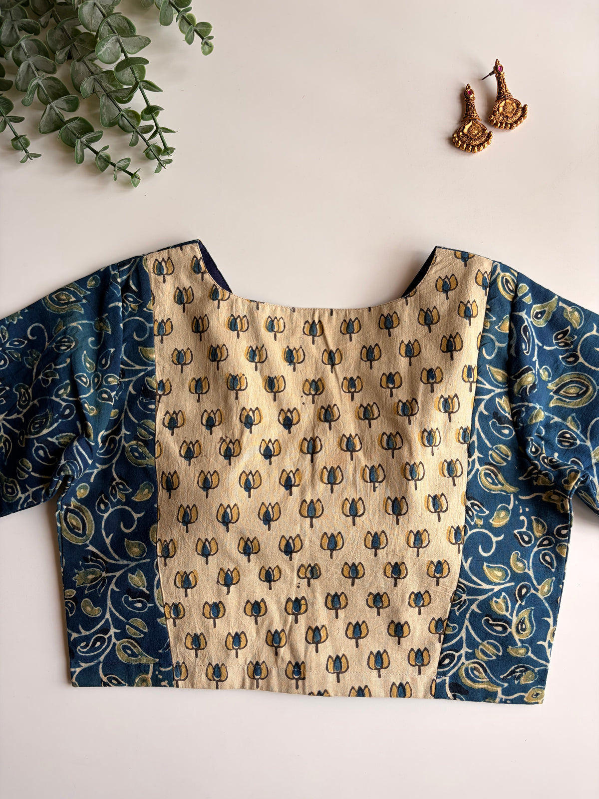 Navy & Green Ajrakh Blouse