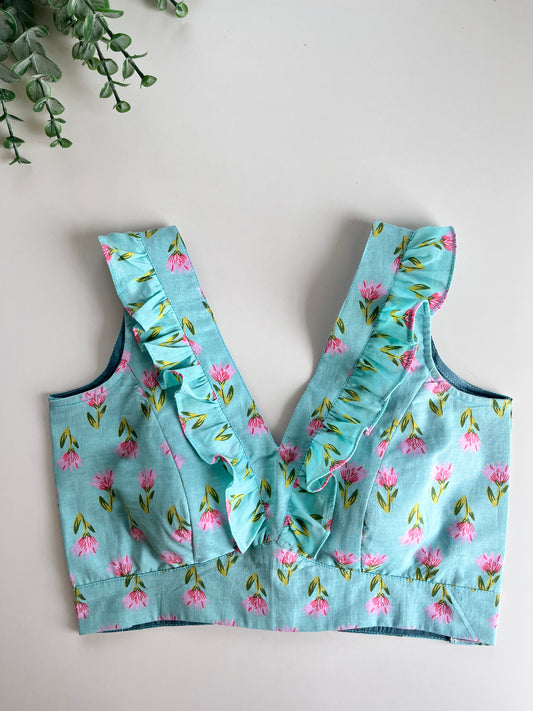 Block Printed Mint Blue Blouse