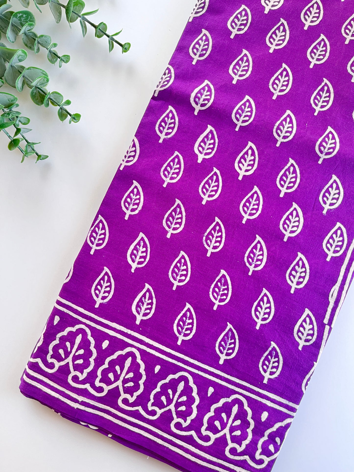 Purple Block Printed Cotton Saree