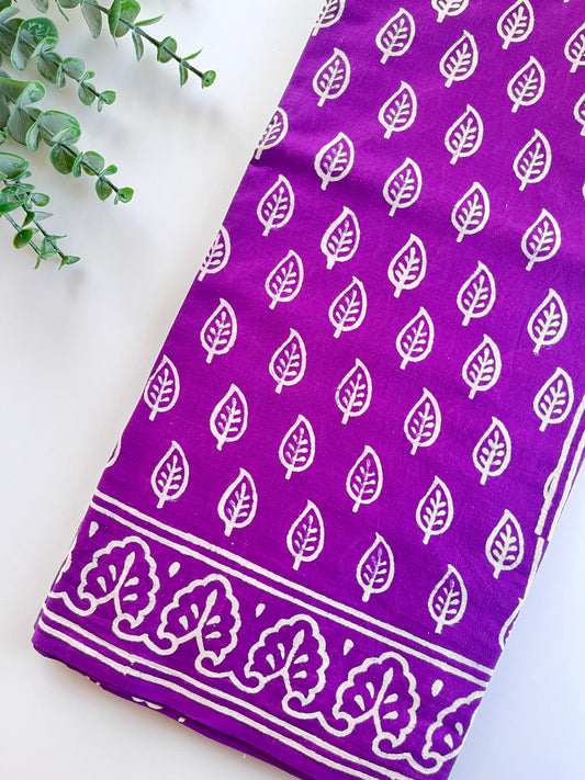 Purple Block Printed Cotton Saree