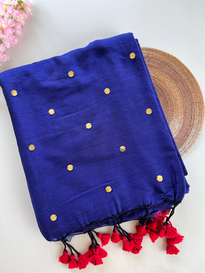 Navy Blue Mul Cotton Sequence Saree