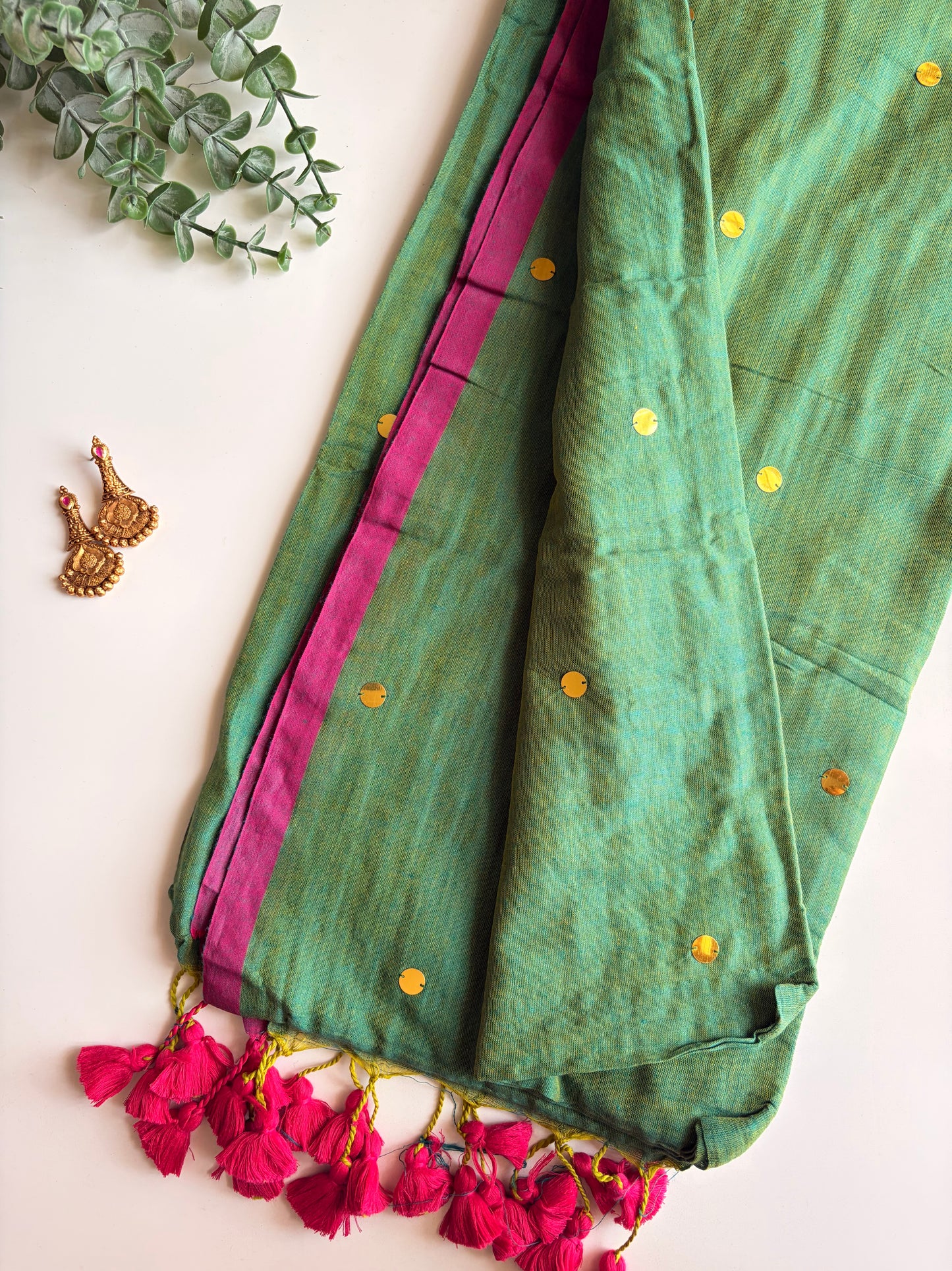 Green Mul Chumki Saree