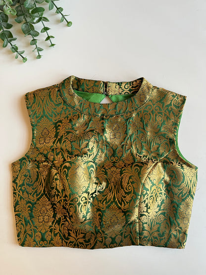Green Brocade Sleeveless Blouse