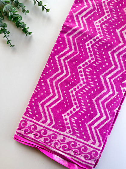 Pink Zigzag Block Printed Cotton Saree
