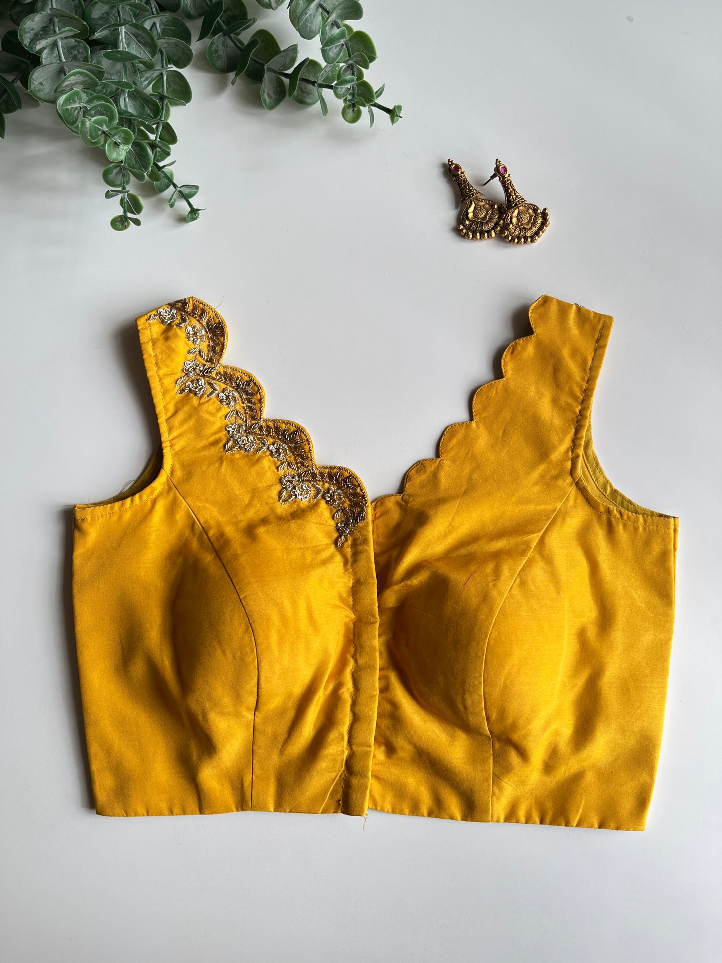 Yellow Scallop Handwork Blouse