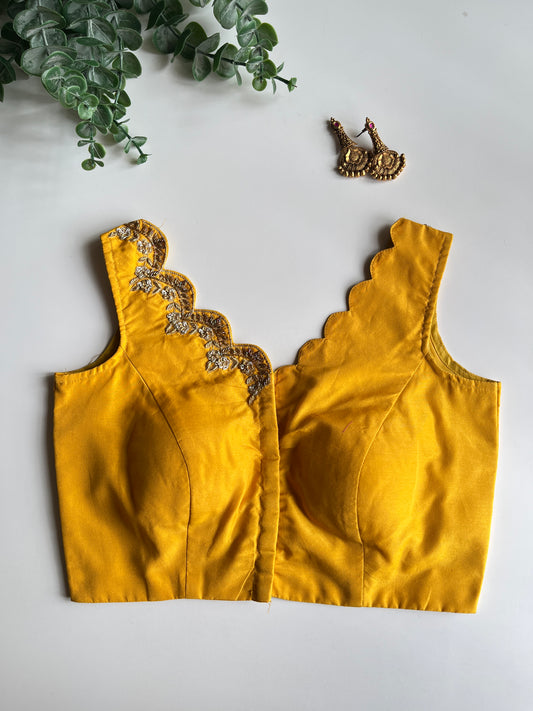 Yellow Scallop Handwork Blouse