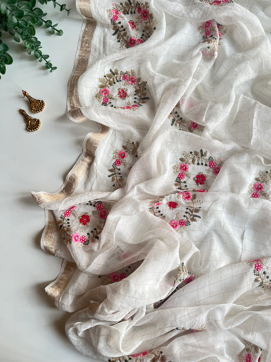 White Embroidered Saree