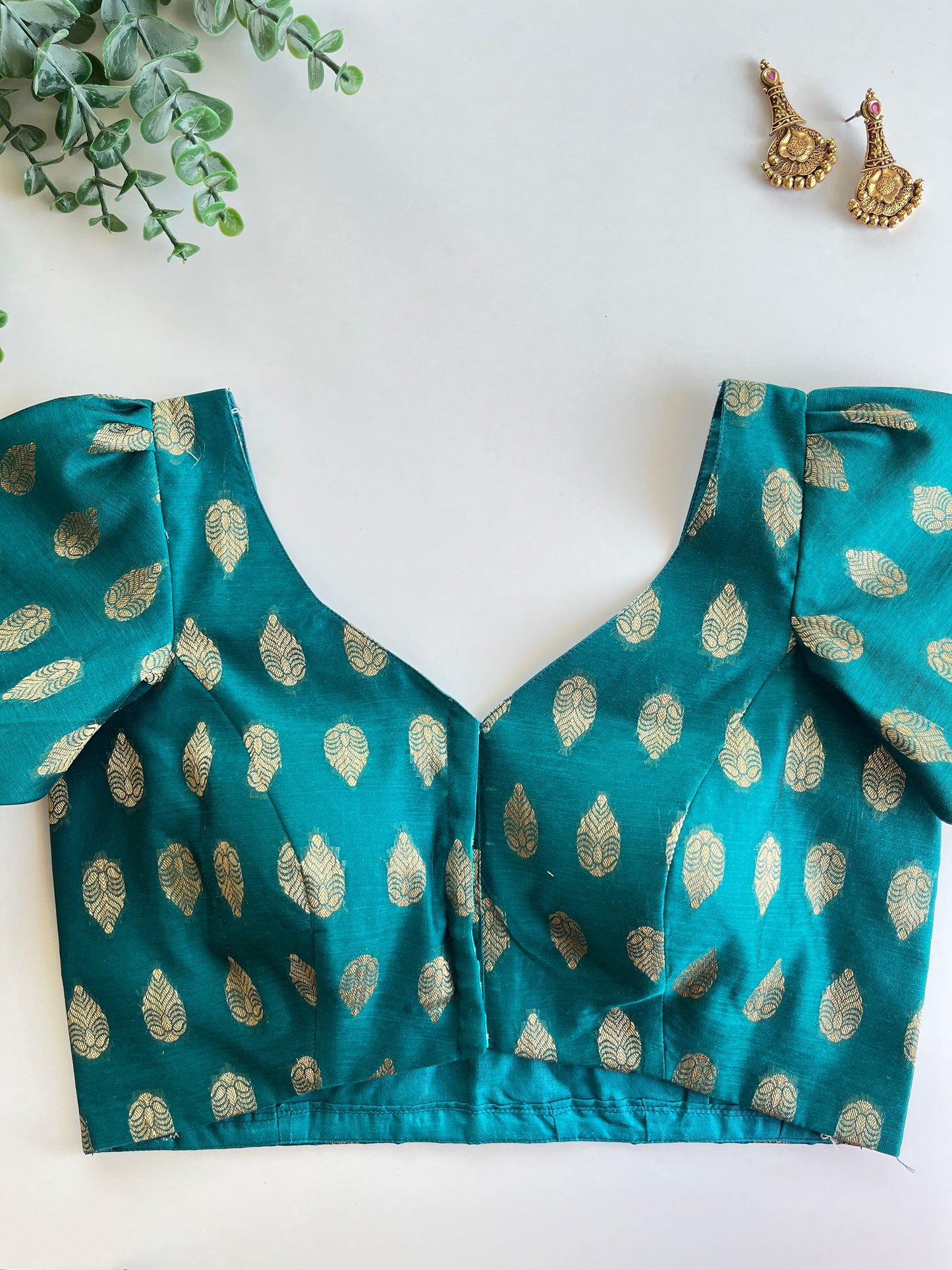 Peacock Blue Brocade Blouse