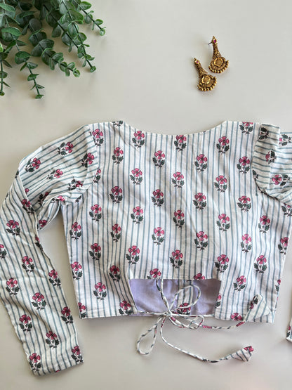 Cotton Stripes Floral Blouse