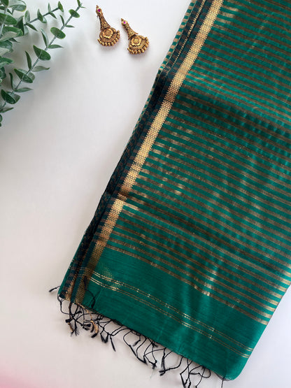 Green Stripes Maheshwari Cotton Silk Saree