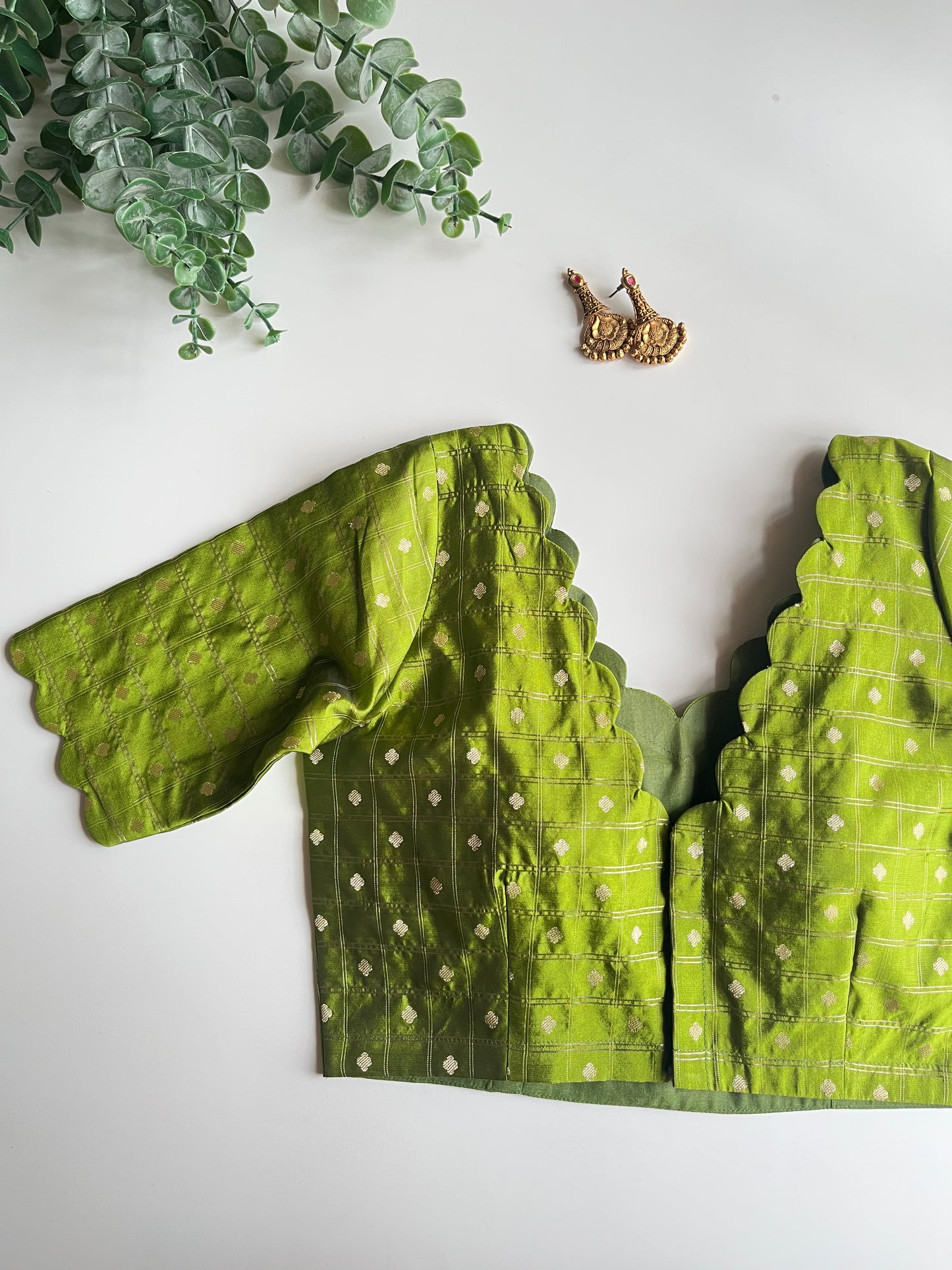 Olive Green Check Blouse