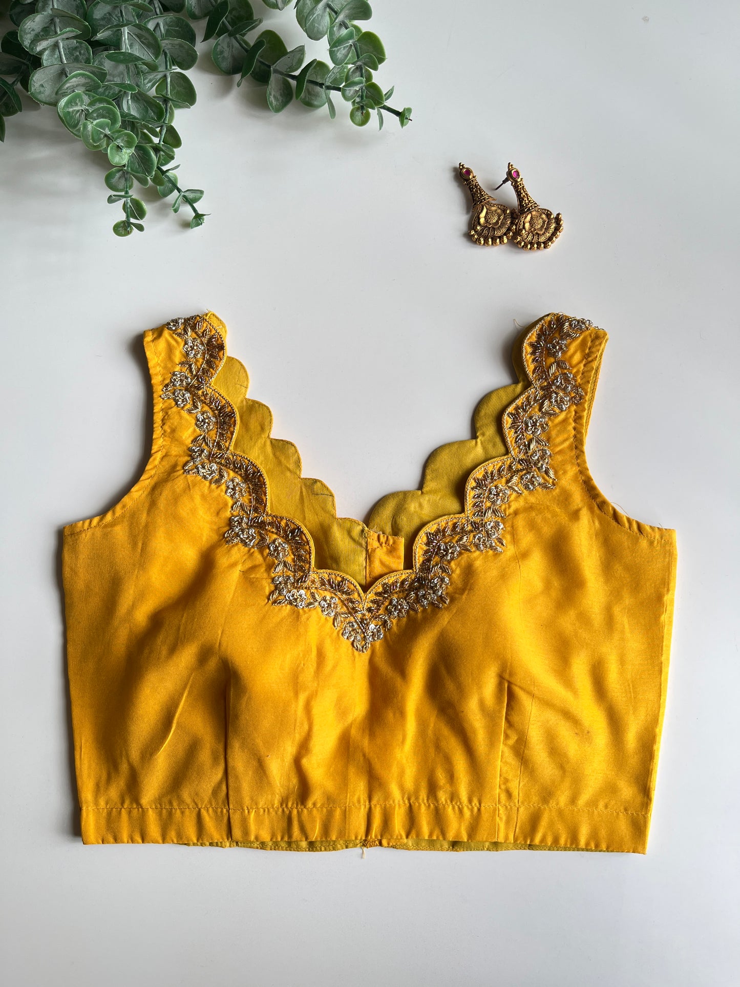 Yellow Scallop Handwork Blouse