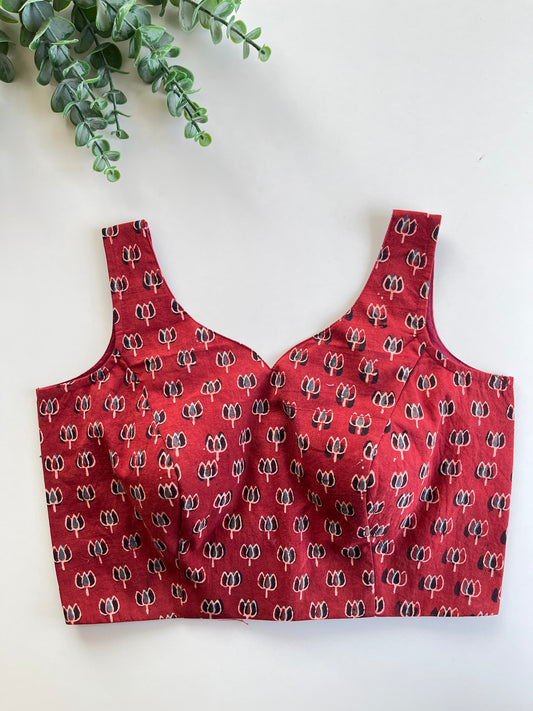 Red Ajrakh Sleeveless Blouse