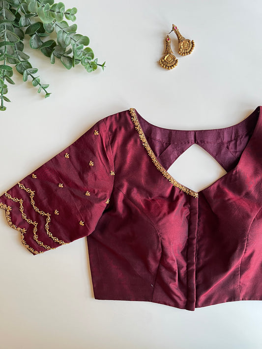 Maroon Scallop Handworked Blouse
