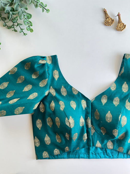Peacock Blue Brocade Blouse