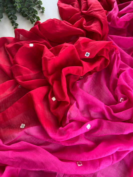 Double Shaded Red Mul cotton Saree